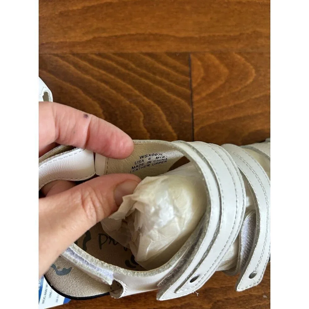 Propet Women's 6 M Aurora Wedge Sandal White Open Adjustable NEW‎ Leather